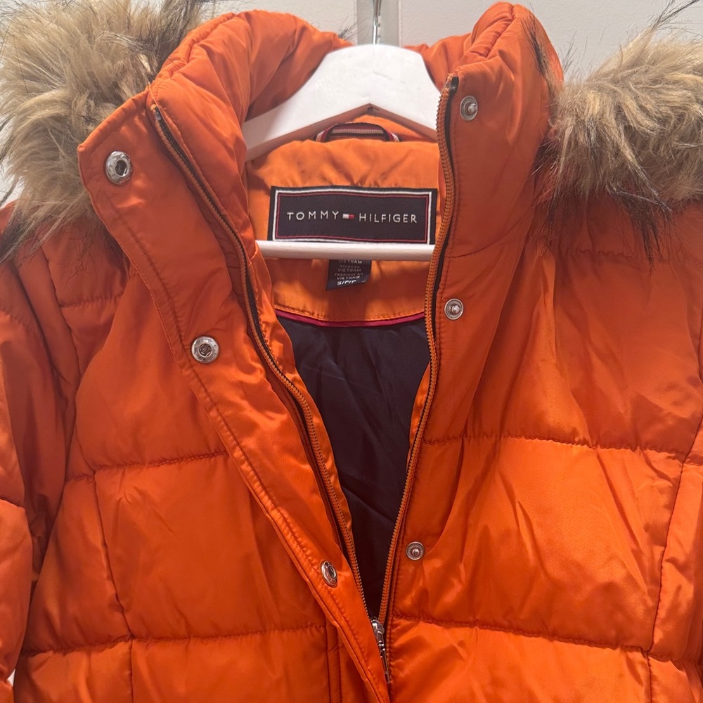 Tommy Hilfiger Women's Vibrant Orange Puffer Coat